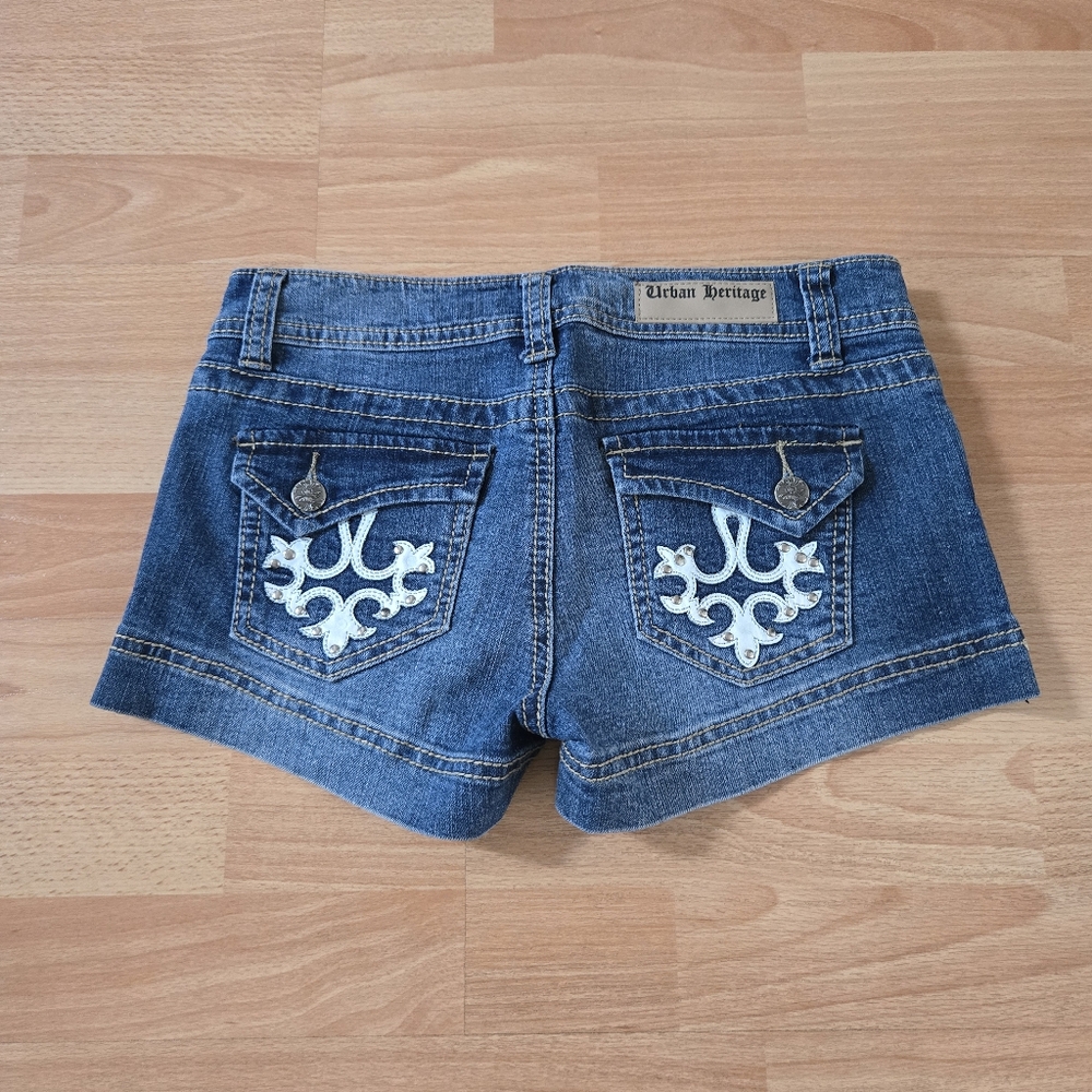 BNWOT Urban Heritage vintage Y2K Low Rise pocket Blue Denim Jean Women Shorts 5